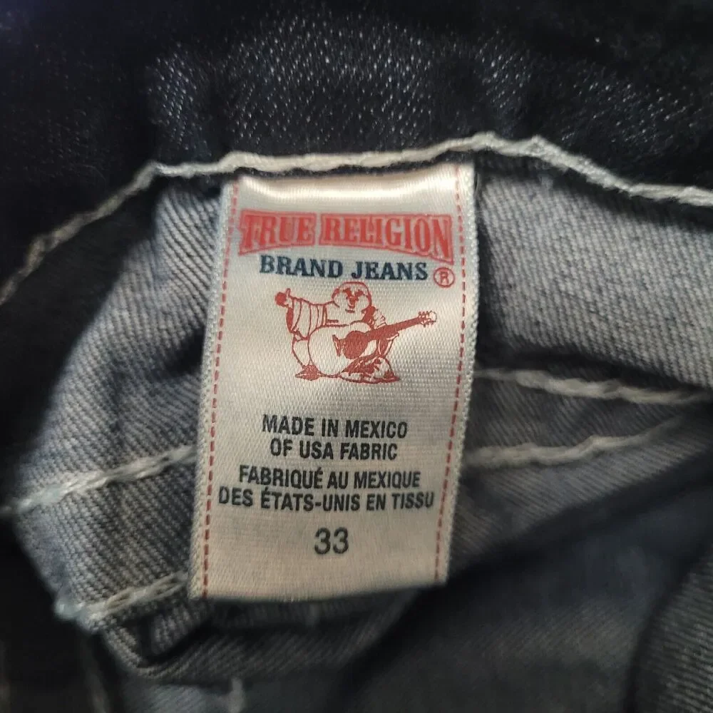 True Religion Jeans 33 Blue Denim Natural Big T Bobby Y2K Thick Stitch Straight‎